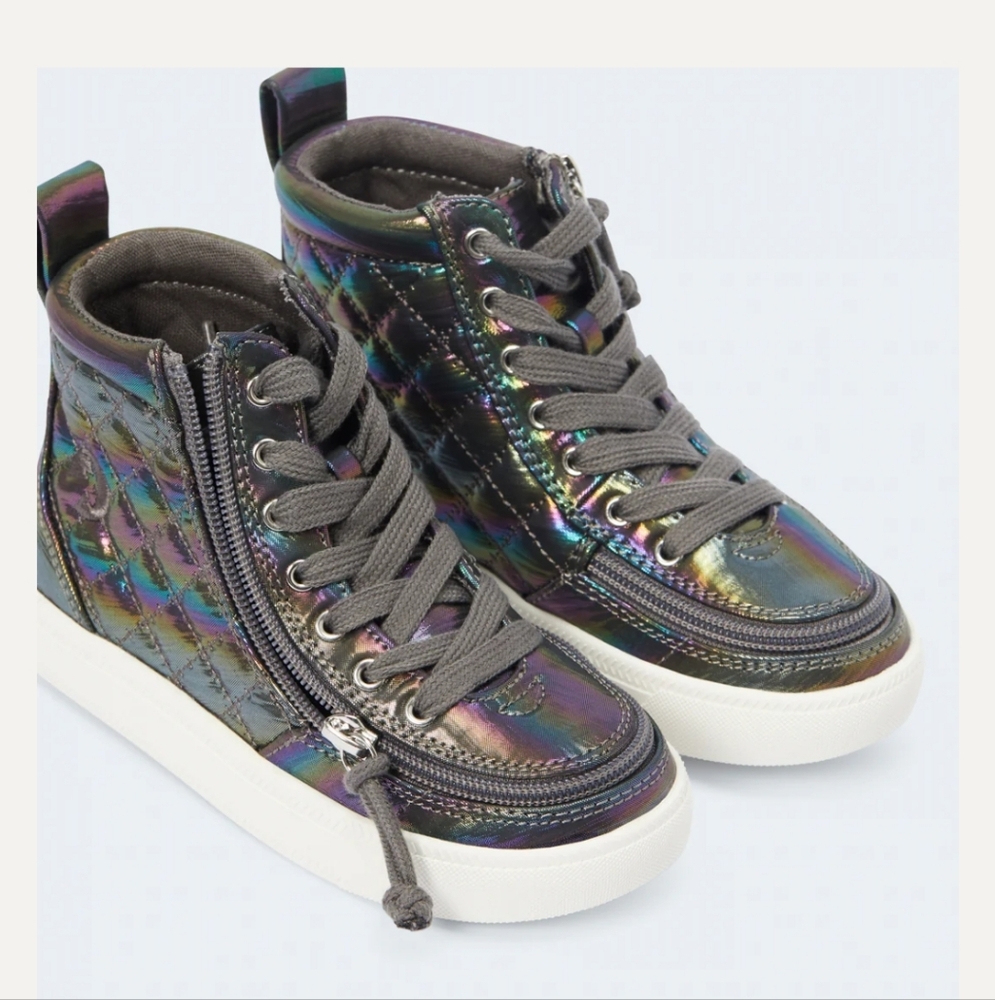 NWOT Billy Footwear Classic Quilt High Top Sneakers Zip Graphite Rainbow Size 7
